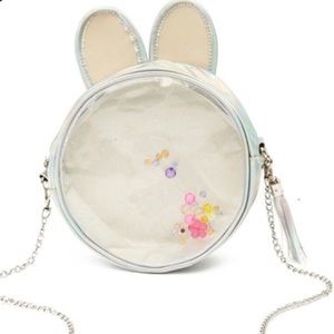 Clear and Silver Bunny Crossbody Purse With Beads